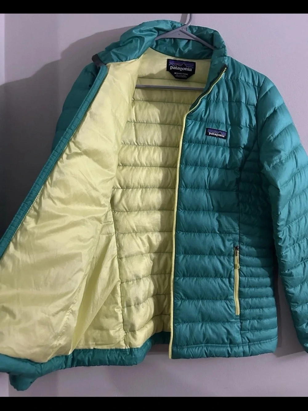 Patagonia Women’s Medium Goose Down Full Zip Puffer Sweater Jacket Emerald Green - Picture 7 of 12